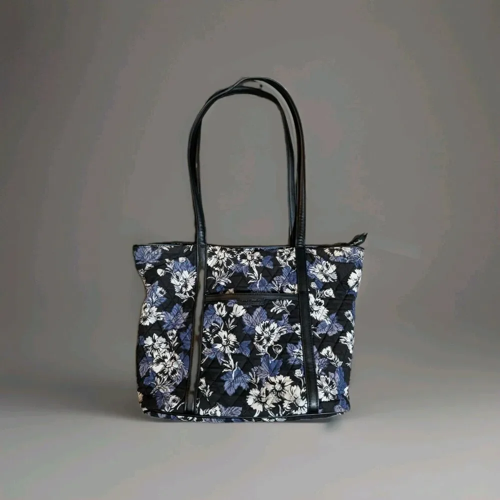 Vera Bradley Trimmed Vera Tote Bag & Large Cosmetic Pouch Set Frosted Floral